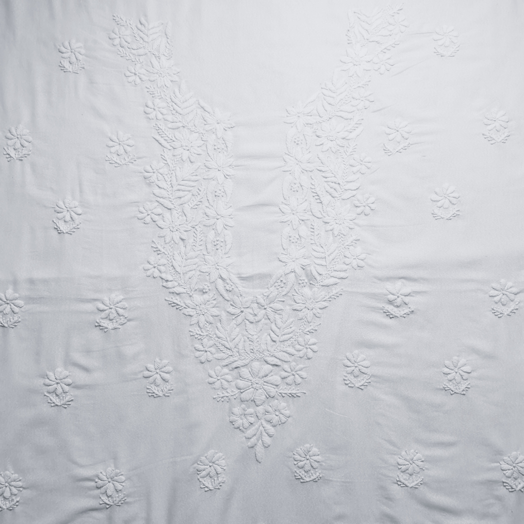 albaas | Lucknavi Chikankari on Karandi Lawn Shirt's Front and Sleeves with Dupatta Sprayed with Motifs - Unstitched 2PC Suit   | AKLCSD-36703-WHITE