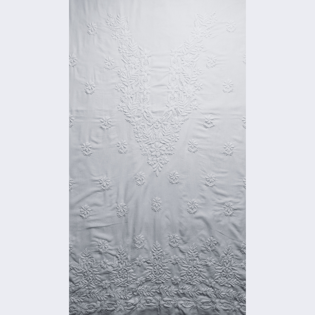 albaas | Lucknavi Chikankari on Karandi Lawn Shirt's Front and Sleeves with Dupatta Sprayed with Motifs - Unstitched 2PC Suit   | AKLCSD-36703-WHITE