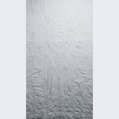 albaas | Lucknavi Chikankari on Karandi Lawn Shirt's Front and Sleeves with Dupatta Sprayed with Motifs - Unstitched 2PC Suit   | AKLCSD-36703-WHITE