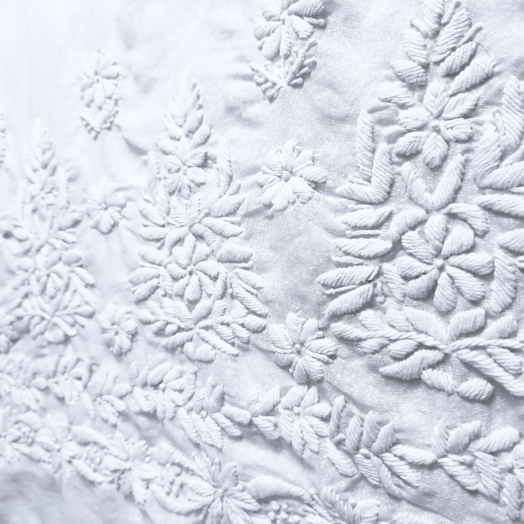 albaas | Lucknavi Chikankari on Karandi Lawn Shirt's Front and Sleeves with Dupatta Sprayed with Motifs - Unstitched 2PC Suit   | AKLCSD-36703-WHITE