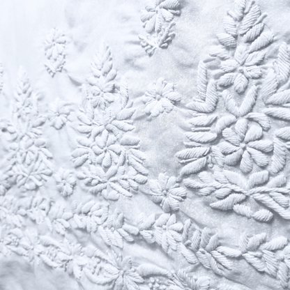 albaas | Lucknavi Chikankari on Karandi Lawn Shirt's Front and Sleeves with Dupatta Sprayed with Motifs - Unstitched 2PC Suit   | AKLCSD-36703-WHITE