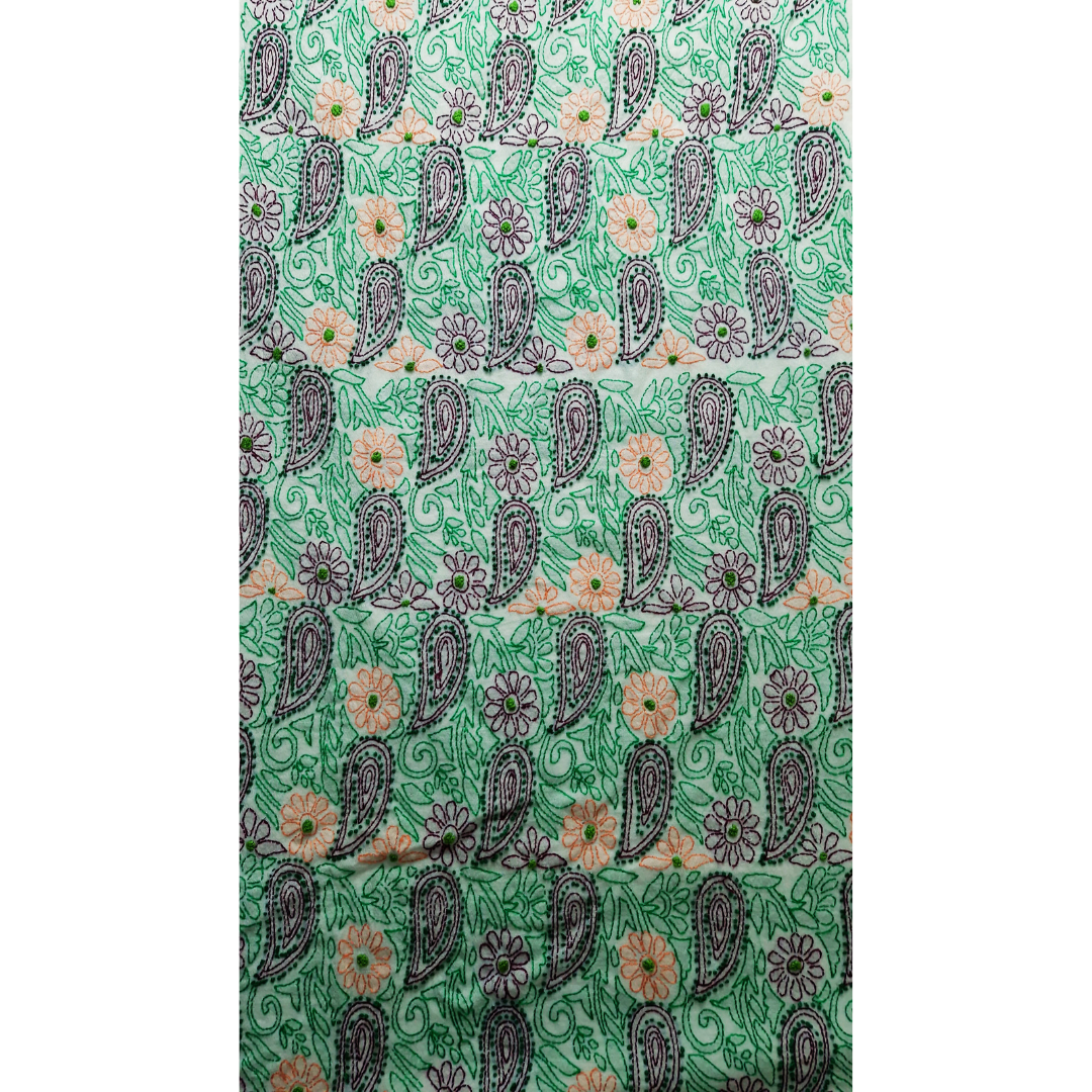 albaas | Shadow Chikankari on Khadi Net Shirt's Front and Sleeves with Dupatta Sprayed with Motifs - Unstitched 2PC Suit   | AKNSSD-36550-A-GREEN-O-WHITE