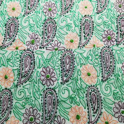 albaas | Shadow Chikankari on Khadi Net Shirt's Front and Sleeves with Dupatta Sprayed with Motifs - Unstitched 2PC Suit   | AKNSSD-36550-A-GREEN-O-WHITE