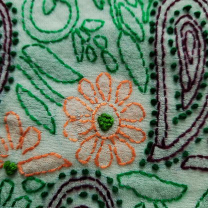 albaas | Shadow Chikankari on Khadi Net Shirt's Front and Sleeves with Dupatta Sprayed with Motifs - Unstitched 2PC Suit   | AKNSSD-36550-A-GREEN-O-WHITE