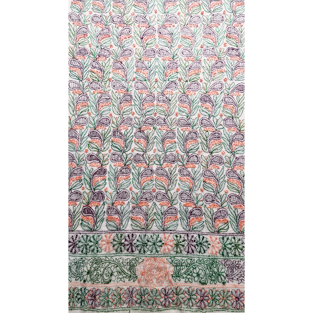 albaas | Shadow Chikankari on Khadi Net Shirt's Front and Sleeves with Dupatta Sprayed with Motifs - Unstitched 2PC Suit   | AKNSSD-36550-B-WHITE