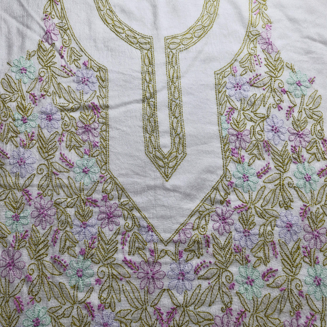 albaas | Shadow Chikankari on Khadi Net Shirt's Front and Sleeves with Dupatta Sprayed with Motifs - Unstitched 2PC Suit   | AKNSSD-36550-D-PURPLEISH