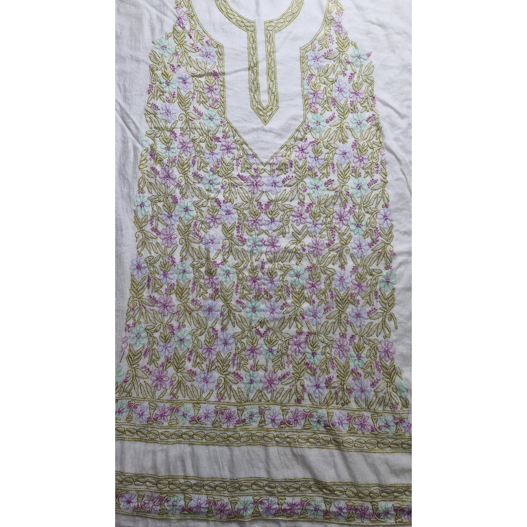 albaas | Shadow Chikankari on Khadi Net Shirt's Front and Sleeves with Dupatta Sprayed with Motifs - Unstitched 2PC Suit   | AKNSSD-36550-D-PURPLEISH