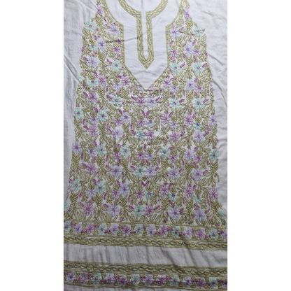albaas | Shadow Chikankari on Khadi Net Shirt's Front and Sleeves with Dupatta Sprayed with Motifs - Unstitched 2PC Suit   | AKNSSD-36550-D-PURPLEISH