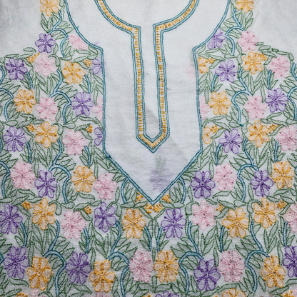 albaas | Shadow Chikankari on Khadi Net Shirt's Front and Sleeves with Dupatta Sprayed with Motifs - Unstitched 2PC Suit   | AKNSSD-36550-D-WHITE