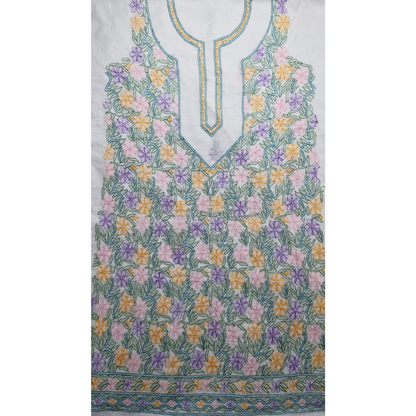 albaas | Shadow Chikankari on Khadi Net Shirt's Front and Sleeves with Dupatta Sprayed with Motifs - Unstitched 2PC Suit   | AKNSSD-36550-D-WHITE