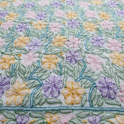 albaas | Shadow Chikankari on Khadi Net Shirt's Front and Sleeves with Dupatta Sprayed with Motifs - Unstitched 2PC Suit   | AKNSSD-36550-D-WHITE