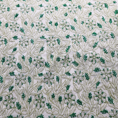 albaas | Shadow Chikankari on Khadi Net Shirt's Front and Sleeves with Dupatta Sprayed with Motifs - Unstitched 2PC Suit   | AKNSSD-36550-E-GREEN-O-WHITE