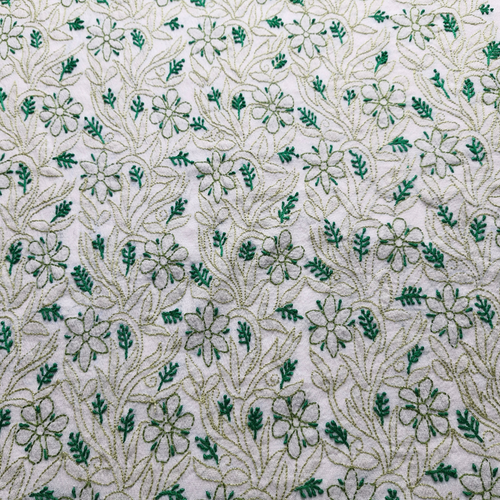 albaas | Shadow Chikankari on Khadi Net Shirt's Front and Sleeves with Dupatta Sprayed with Motifs - Unstitched 2PC Suit   | AKNSSD-36550-E-GREEN-O-WHITE