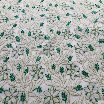 albaas | Shadow Chikankari on Khadi Net Shirt's Front and Sleeves with Dupatta Sprayed with Motifs - Unstitched 2PC Suit   | AKNSSD-36550-E-GREEN-O-WHITE