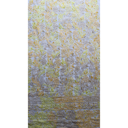 albaas | Shadow Chikankari on Khadi Net Shirt's Front and Sleeves with Dupatta Sprayed with Motifs - Unstitched 2PC Suit   | AKNSSD-36550-E-YELLOW-O-WHITE