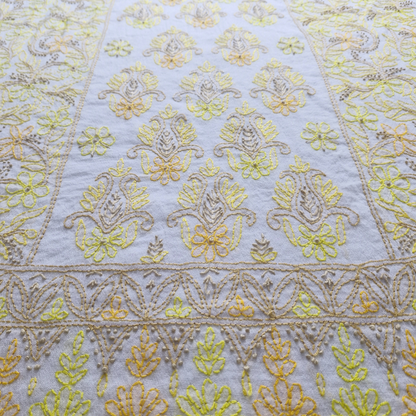 albaas | Shadow Chikankari on Khadi Net Shirt's Front and Sleeves with Dupatta Sprayed with Motifs - Unstitched 2PC Suit   | AKNSSD-36550-G-WHITE