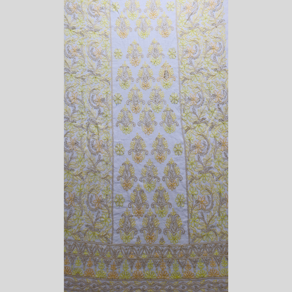 albaas | Shadow Chikankari on Khadi Net Shirt's Front and Sleeves with Dupatta Sprayed with Motifs - Unstitched 2PC Suit   | AKNSSD-36550-G-WHITE