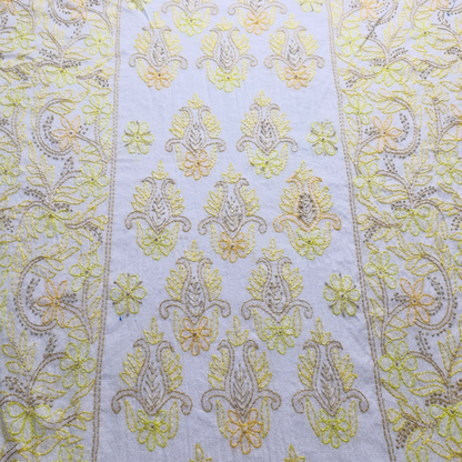 albaas | Shadow Chikankari on Khadi Net Shirt's Front and Sleeves with Dupatta Sprayed with Motifs - Unstitched 2PC Suit   | AKNSSD-36550-G-WHITE