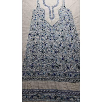 albaas | Shadow Chikankari on Khadi Net Shirt's Front and Sleeves with Dupatta Sprayed with Motifs - Unstitched 2PC Suit   | AKNSSD-36550-H-BLUE-O-WHITE