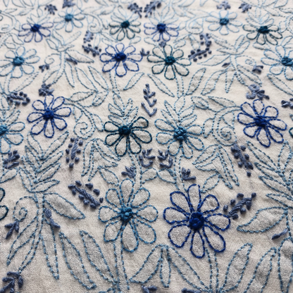 albaas | Shadow Chikankari on Khadi Net Shirt's Front and Sleeves with Dupatta Sprayed with Motifs - Unstitched 2PC Suit   | AKNSSD-36550-H-BLUE-O-WHITE