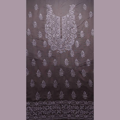 albaas | Lucknavi Chikankari on Karandi Lawn Shirt's Front and Sleeves with Dupatta Sprayed with Motifs - Unstitched 2PC Suit   | AKLCSD-36701-DARK BROWN