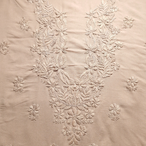 albaas | Lucknavi Chikankari on Karandi Lawn Shirt's Front and Sleeves with Dupatta Sprayed with Motifs - Unstitched 2PC Suit   | AKTASD-36703-KHAKI2