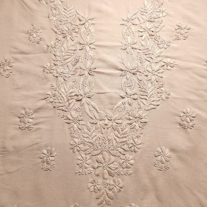 albaas | Lucknavi Chikankari on Karandi Lawn Shirt's Front and Sleeves with Dupatta Sprayed with Motifs - Unstitched 2PC Suit   | AKLCSD-36703-KHAKI2