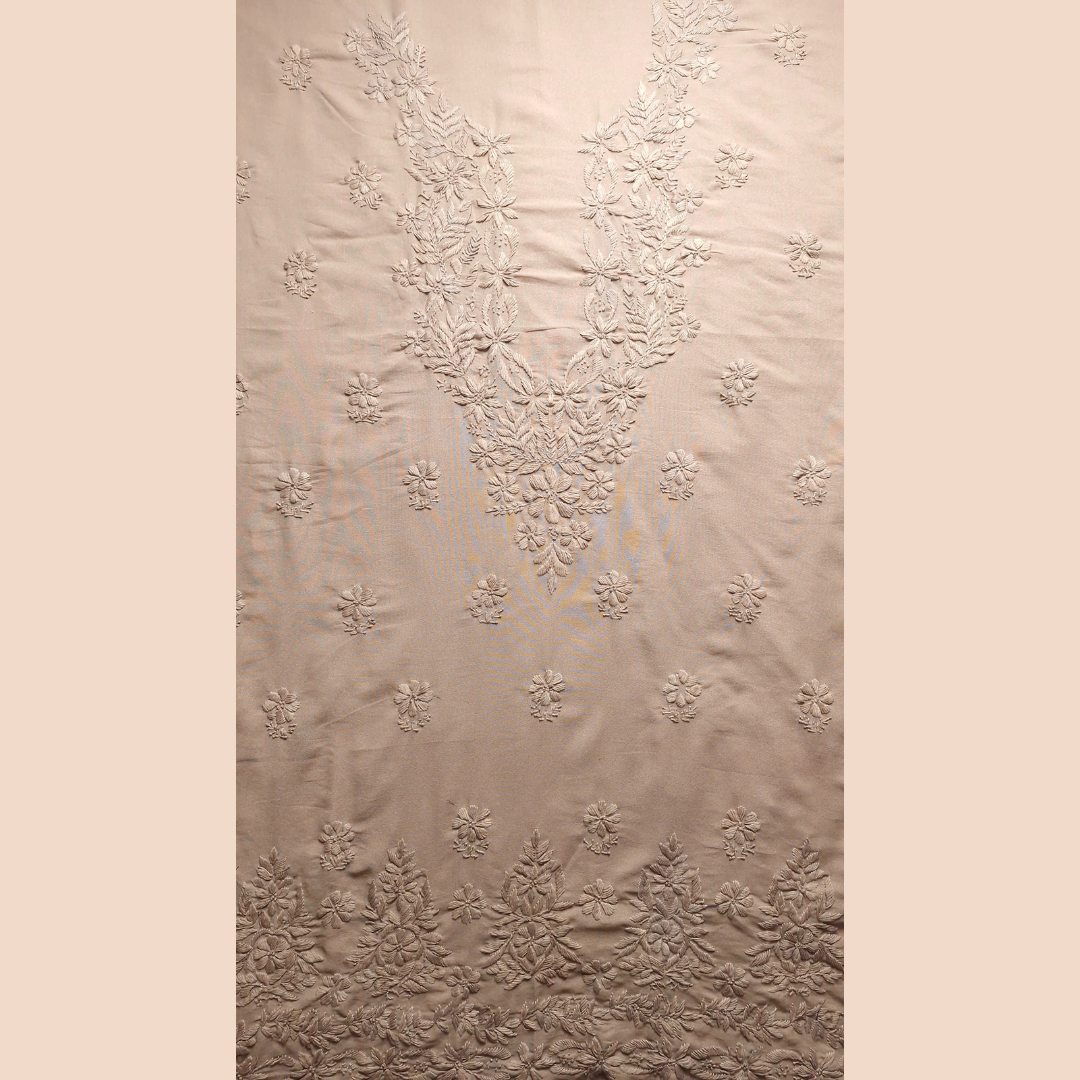 albaas | Lucknavi Chikankari on Karandi Lawn Shirt's Front and Sleeves with Dupatta Sprayed with Motifs - Unstitched 2PC Suit   | AKLCSD-36703-KHAKI2