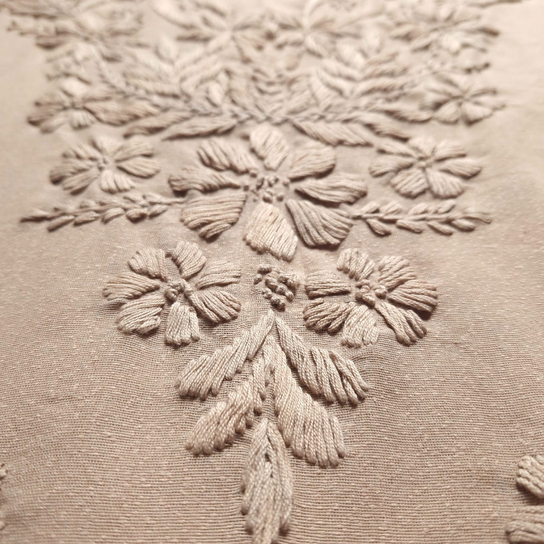 albaas | Lucknavi Chikankari on Karandi Lawn Shirt's Front and Sleeves with Dupatta Sprayed with Motifs - Unstitched 2PC Suit   | AKTASD-36703-KHAKI2