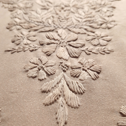 albaas | Lucknavi Chikankari on Karandi Lawn Shirt's Front and Sleeves with Dupatta Sprayed with Motifs - Unstitched 2PC Suit   | AKLCSD-36703-KHAKI2