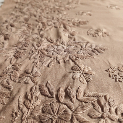 albaas | Lucknavi Chikankari on Karandi Lawn Shirt's Front and Sleeves with Dupatta Sprayed with Motifs - Unstitched 2PC Suit   | AKTASD-36703-KHAKI2