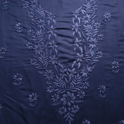 albaas | Lucknavi Chikankari on Karandi Lawn Shirt's Front and Sleeves with Dupatta Sprayed with Motifs - Unstitched 2PC Suit   | AKTASD-36703-NAVY BLUE