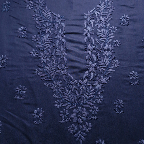 albaas | Lucknavi Chikankari on Karandi Lawn Shirt's Front and Sleeves with Dupatta Sprayed with Motifs - Unstitched 2PC Suit   | AKTASD-36703-NAVY BLUE