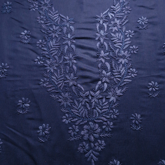 albaas | Lucknavi Chikankari on Karandi Lawn Shirt's Front and Sleeves with Dupatta Sprayed with Motifs - Unstitched 2PC Suit   | AKTASD-36703-NAVY BLUE