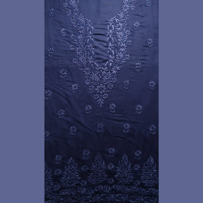 albaas | Lucknavi Chikankari on Karandi Lawn Shirt's Front and Sleeves with Dupatta Sprayed with Motifs - Unstitched 2PC Suit   | AKTASD-36703-NAVY BLUE