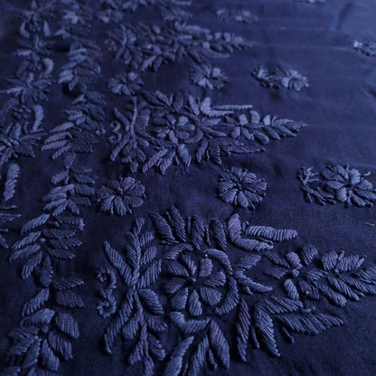 albaas | Lucknavi Chikankari on Karandi Lawn Shirt's Front and Sleeves with Dupatta Sprayed with Motifs - Unstitched 2PC Suit   | AKTASD-36703-NAVY BLUE