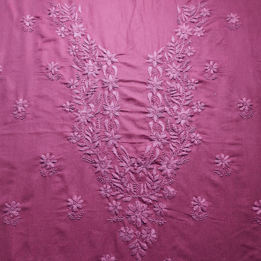 albaas | Lucknavi Chikankari on Karandi Lawn Shirt's Front and Sleeves with Dupatta Sprayed with Motifs - Unstitched 2PC Suit   | AKLCSD-36703-PURPLE