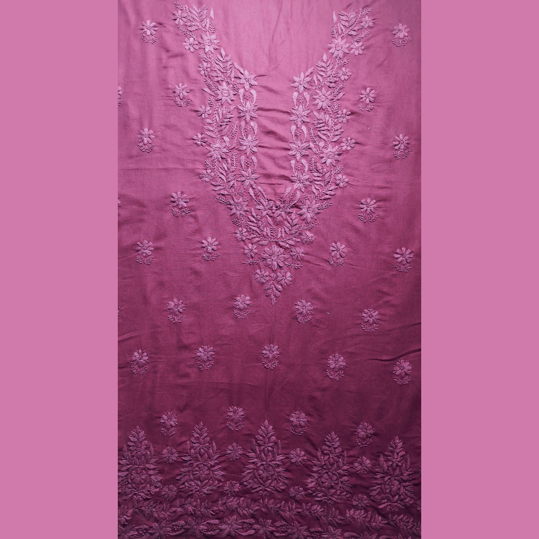 albaas | Lucknavi Chikankari on Karandi Lawn Shirt's Front and Sleeves with Dupatta Sprayed with Motifs - Unstitched 2PC Suit   | AKLCSD-36703-PURPLE