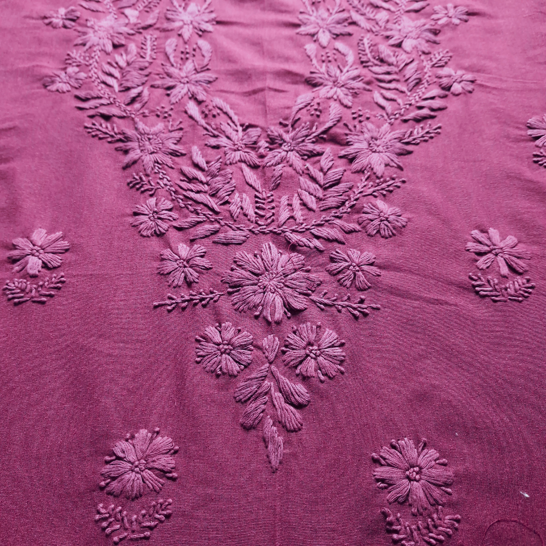 albaas | Lucknavi Chikankari on Karandi Lawn Shirt's Front and Sleeves with Dupatta Sprayed with Motifs - Unstitched 2PC Suit   | AKLCSD-36703-PURPLE