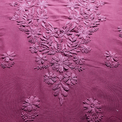 albaas | Lucknavi Chikankari on Karandi Lawn Shirt's Front and Sleeves with Dupatta Sprayed with Motifs - Unstitched 2PC Suit   | AKLCSD-36703-PURPLE