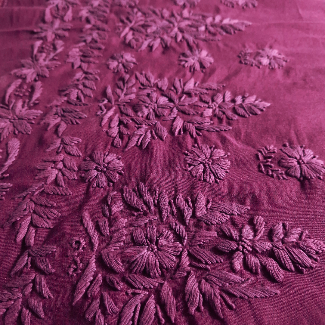 albaas | Lucknavi Chikankari on Karandi Lawn Shirt's Front and Sleeves with Dupatta Sprayed with Motifs - Unstitched 2PC Suit   | AKLCSD-36703-PURPLE