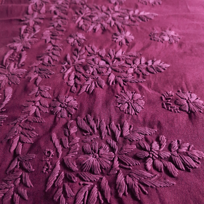 albaas | Lucknavi Chikankari on Karandi Lawn Shirt's Front and Sleeves with Dupatta Sprayed with Motifs - Unstitched 2PC Suit   | AKLCSD-36703-PURPLE