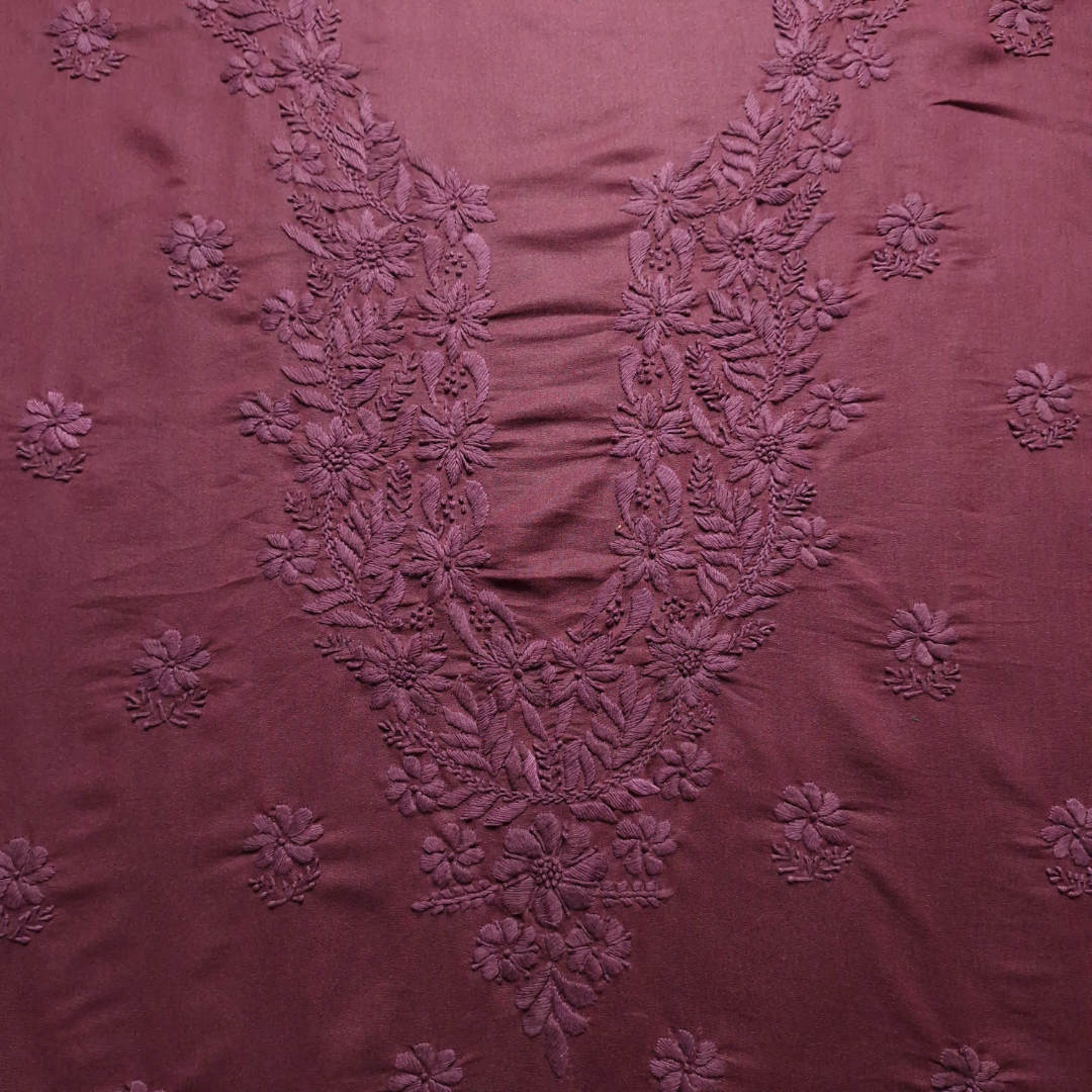 albaas | Lucknavi Chikankari on Karandi Lawn Shirt's Front and Sleeves with Dupatta Sprayed with Motifs - Unstitched 2PC Suit   | AKTASD-36703-RED OXIDE