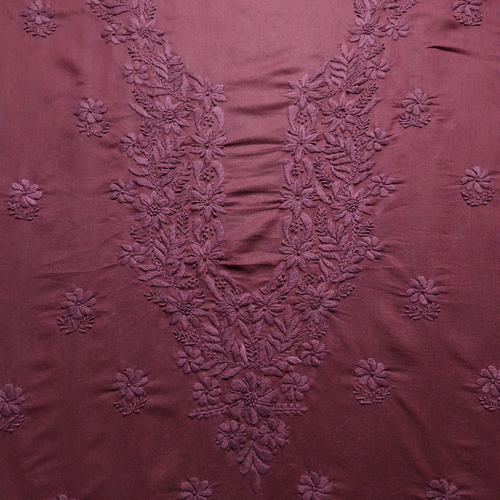 albaas | Lucknavi Chikankari on Karandi Lawn Shirt's Front and Sleeves with Dupatta Sprayed with Motifs - Unstitched 2PC Suit   | AKTASD-36703-RED OXIDE