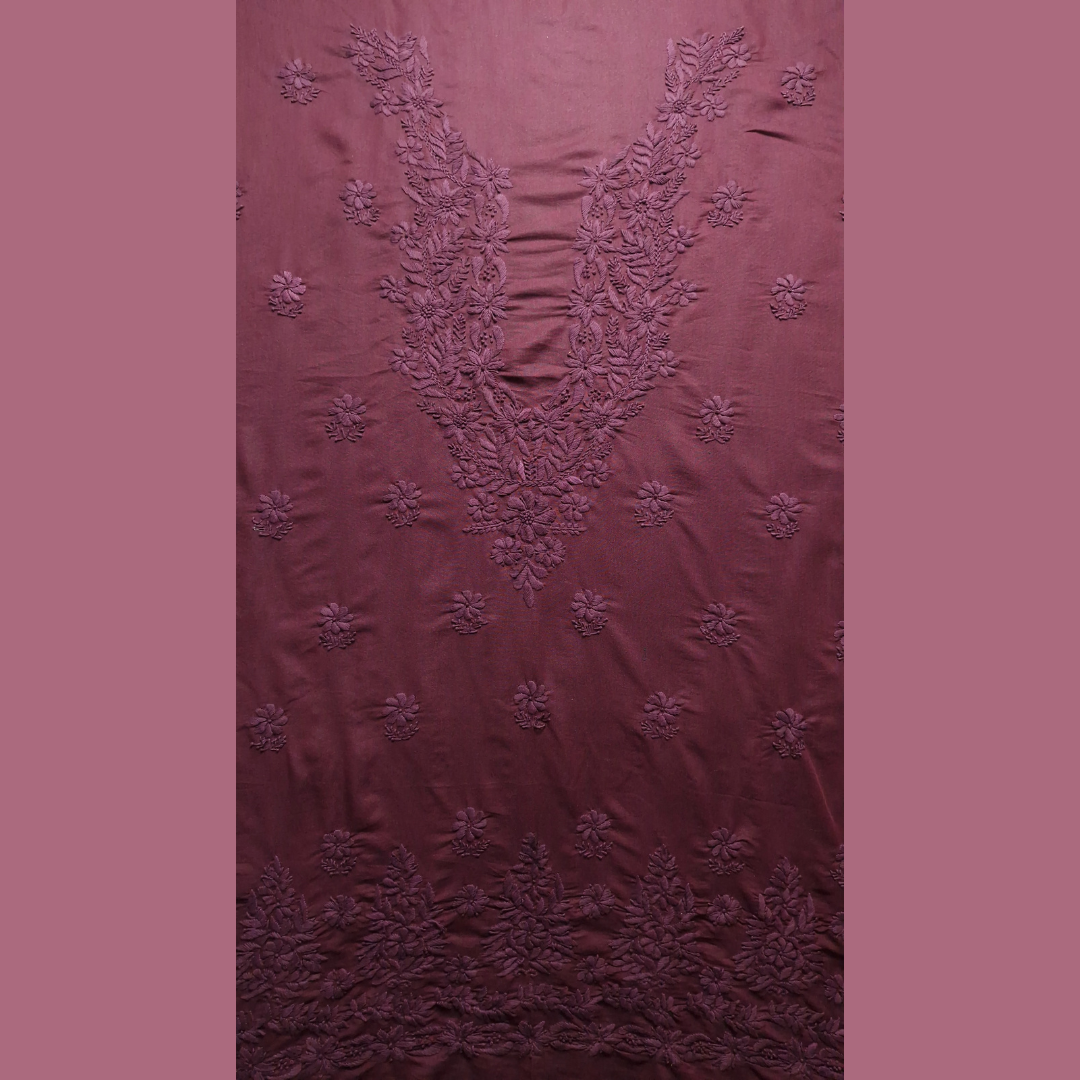 albaas | Lucknavi Chikankari on Karandi Lawn Shirt's Front and Sleeves with Dupatta Sprayed with Motifs - Unstitched 2PC Suit   | AKTASD-36703-RED OXIDE