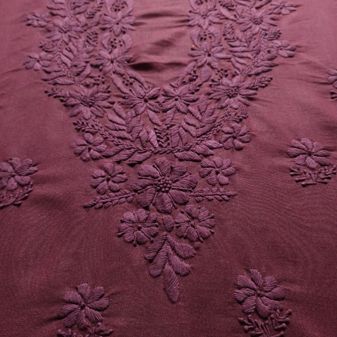 albaas | Lucknavi Chikankari on Karandi Lawn Shirt's Front and Sleeves with Dupatta Sprayed with Motifs - Unstitched 2PC Suit   | AKTASD-36703-RED OXIDE