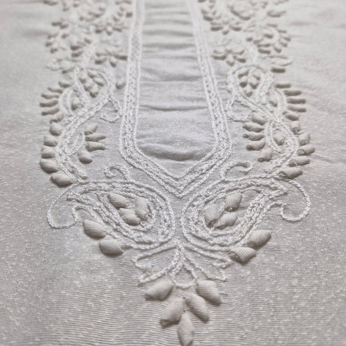 albaas | Tarkashi Applique on Karandi Shirt's Front and Sleeves with Matching Plain Trousers - Unstitched 2PC Suit   | AKTAST-36536 -WHITE