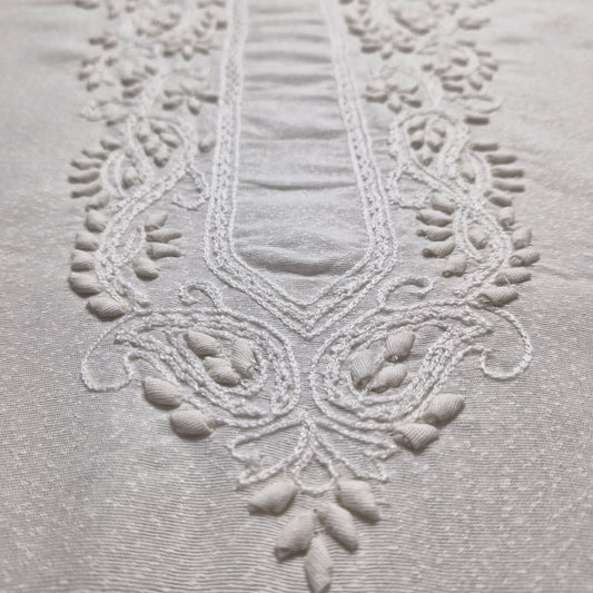 albaas | Tarkashi Applique on Karandi Shirt's Front and Sleeves with Matching Plain Trousers - Unstitched 2PC Suit   | AKTAST-36536 -WHITE