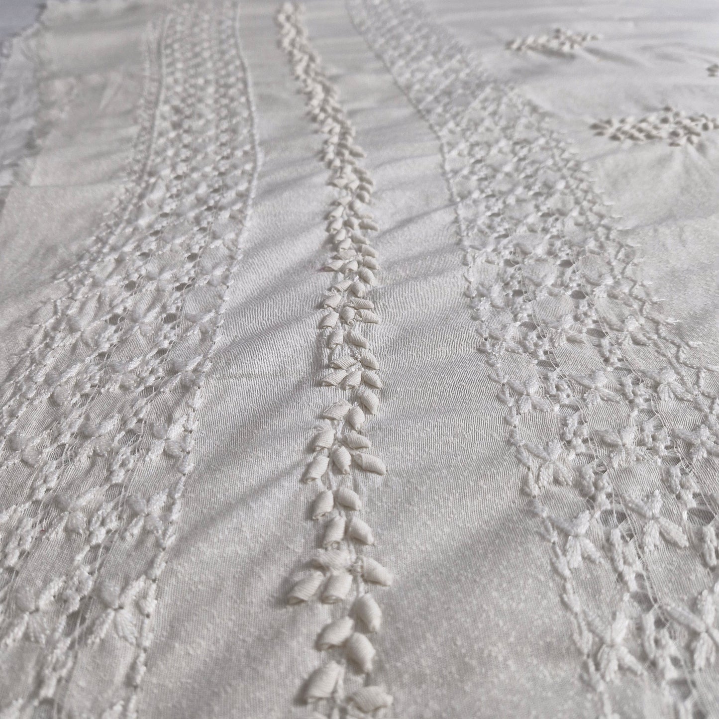 albaas | Tarkashi Applique on Karandi Shirt's Front and Sleeves with Matching Plain Trousers - Unstitched 2PC Suit   | AKTAST-36536 -WHITE