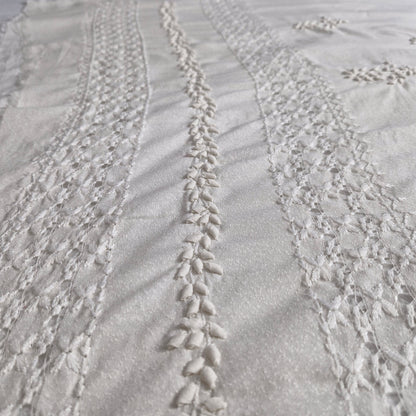 albaas | Tarkashi Applique on Karandi Shirt's Front and Sleeves with Matching Plain Trousers - Unstitched 2PC Suit   | AKTAST-36536 -WHITE